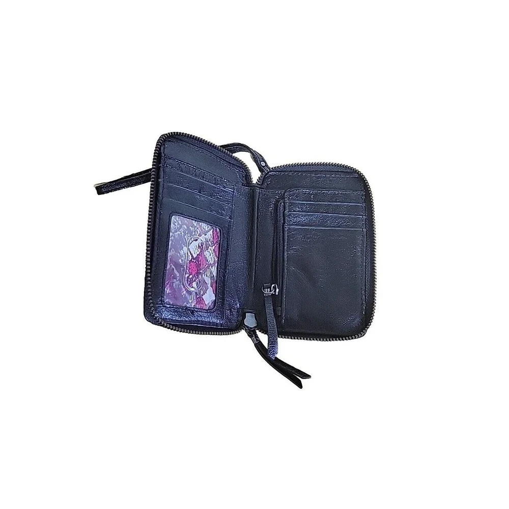 Elliott Lucca Black Woven Leather Zip Around Wristlet Wallet Organizer